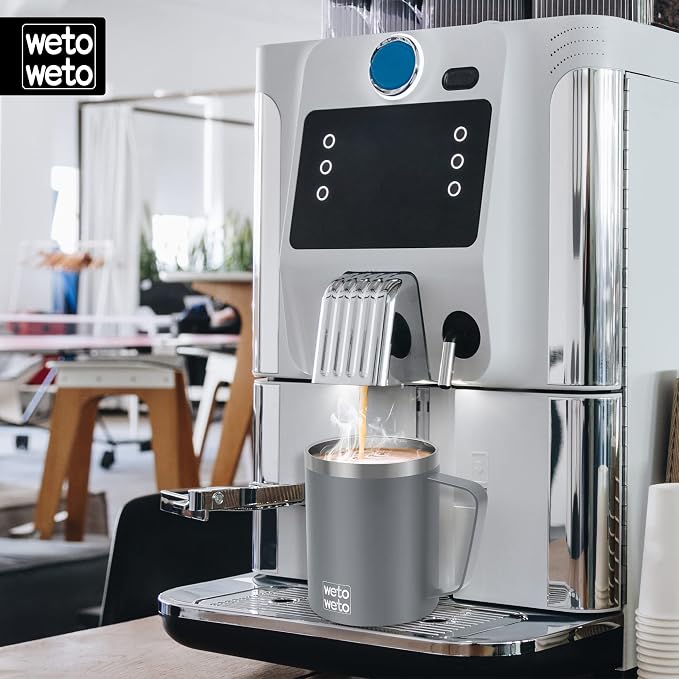 WETOWETO 14 oz Coffee Mug, Vacuum Insulated Camping Mug with Lid, Double Wall Stainless Steel Travel Tumbler Cup, Coffee Mugs Outdoor, Powder Coated Cool Grey
