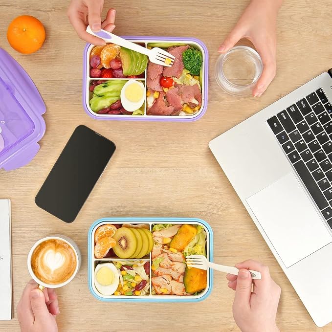 LOVINA Bento Lunch Box for Adults Kids - 1100ML/Built-in Utensil, BPA-Free | Durable, Lightweight Lunch Box Container, Perfect Size for On-the-Go Meal, Food-Safe Materials(Purple)