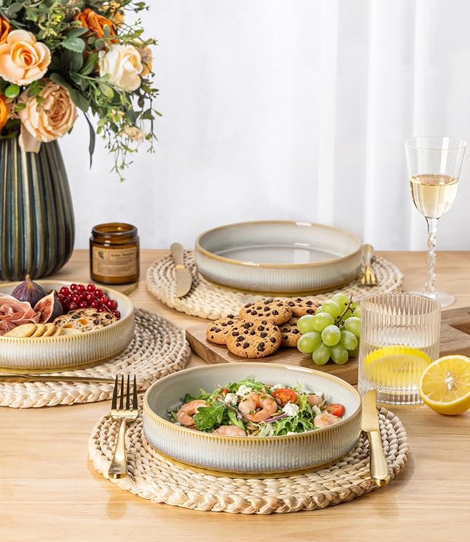 7.5" Ceramic Pasta Bowls Set of 4, Salad Bowls | Versatile Serving Bowls for Pasta, Salad, Fruit & Noodles, Housewarming & Wedding Gift, Autumn Haze