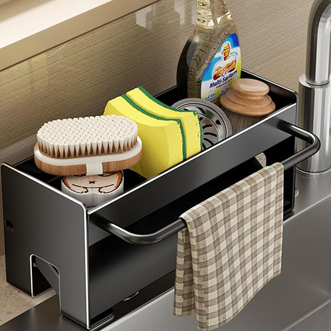 Kitchen Sink Caddy Organizer,Sponge Holder for Kitchen Sink with Drain Board,Stainless Steel
