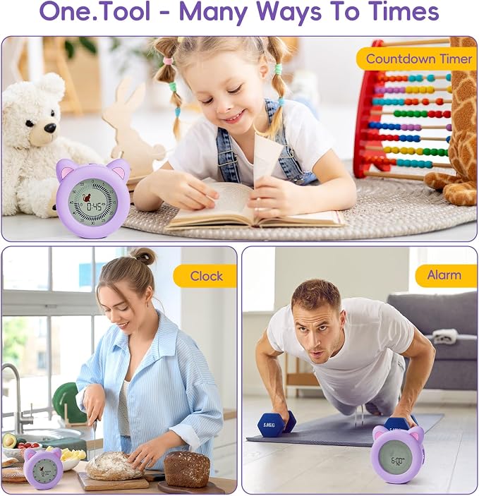 299 Min Visual Timer for Kids with Pause Function, Clock and Alarm | Cat Desk Countdown Timer, ADHD Autism Toddler Support, Cute kitty, Girl Timer for Classroom, Kitchen and Office