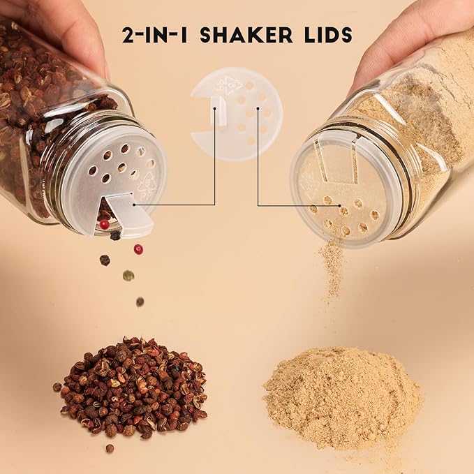 DIDITIME 6Pack Spice Jars with Label, 4oz Empty Square Seasoning Containers | Shaker Lids, DIY Labels| Seasoning, Herbs, Spices Storage| Spice Rack, Cabinet, Drawer | Space-saving, Keep Neat