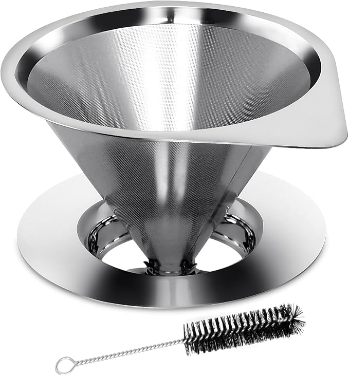 LHS Pour Over Coffee Dripper Reusable Coffee Filter Paperless Coffee Filter Stainless Steel Pour Over Coffee Maker Cone Coffee Dripper for 1-2 Cup,Silver