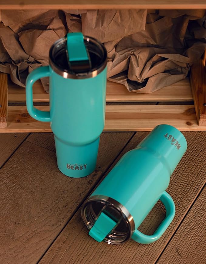 Beast 50 oz Tumbler with Handle Stainless Steel Vacuum Insulated Coffee Ice Cup Double Wall Travel Flask (Aquamarine Blue)