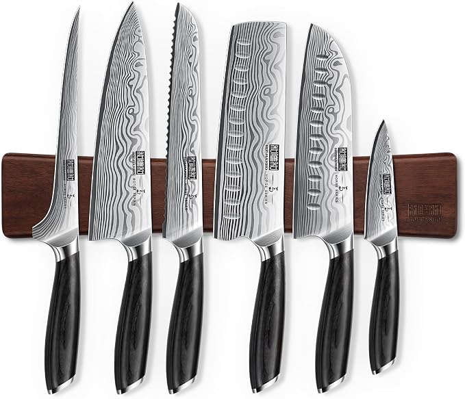 HOSHANHO 7-Pc Knife Set with Magnetic Knife Holder, Japanese Chef Knife Set | Ultra Sharp High Carbon Powder Steel Kitchen Knives Set, Professional Chef's Knives with Ergonomic Pakkawood Handle