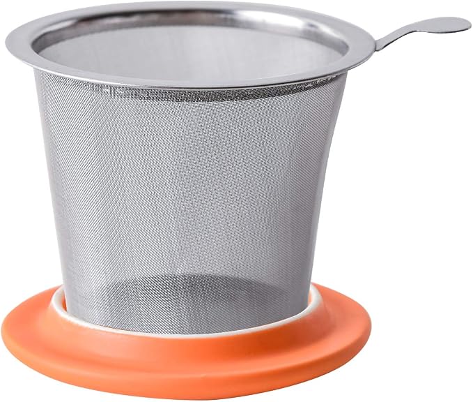 Yundu 12 OZ Matte Orange Ceramics Teacup with Infuser and Lid, Mug with Lid for Steeping - Stainless Steel Infuser for Loose Leaf Tea, Home Office Gift for Tea Lovers