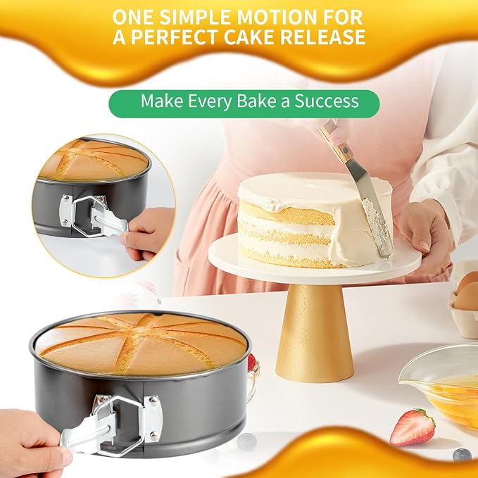 Extra-Thick Nonstick Springform Pan Set, 7, 8 & 9 Inch, Leakproof | Reinforced latches and precision-fit removable bases provide a tight seal, even heating and easy cake release