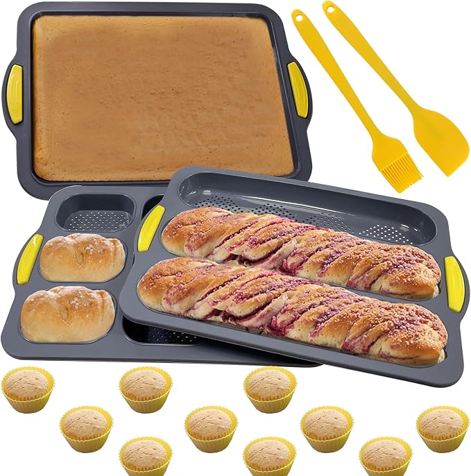 Silicone Bread Loaf Pan, Nonstick Baguette Bread Pan, Baking Pan Set | Food Grade Silicone Molds for Baking Hot Dog Buns Hoagie Rolls Sandwich, Sourdough Loaf Pan, Bread Pans for Homemade Bread