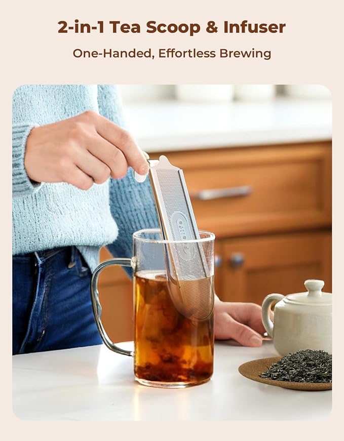 304 Stainless Steel Tea Infuser for Loose Leaf Tea Strainer Fine Mesh | 2-in-1 Tea Filter & Scoop for Easy & Fun Brewing, Feelife Tea Strainers for Loose Leaf Tea Steeper for Cup Mug