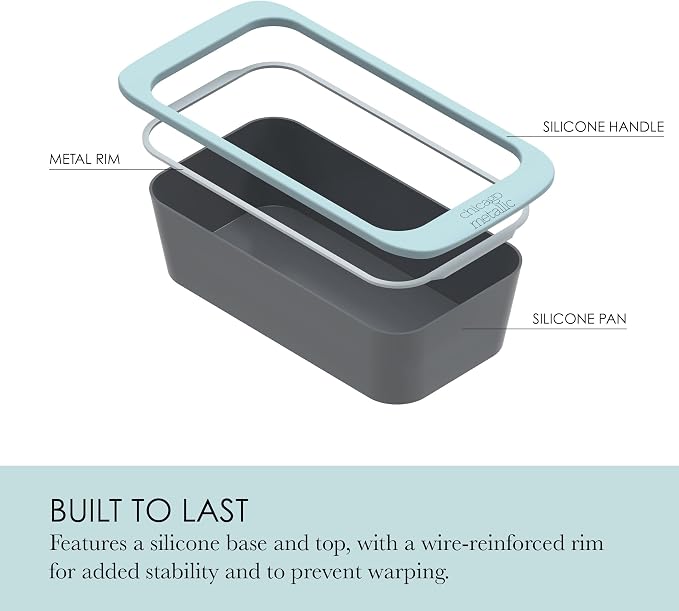 Chicago Metallic Silicone Loaf Pan, 9x5 Inch Nonstick Bread Pan for Baking, Wire-Reinforced Rim, Oven Safe to 428F, Flexible Bakeware for Bread, Meatloaf, and More, Blue