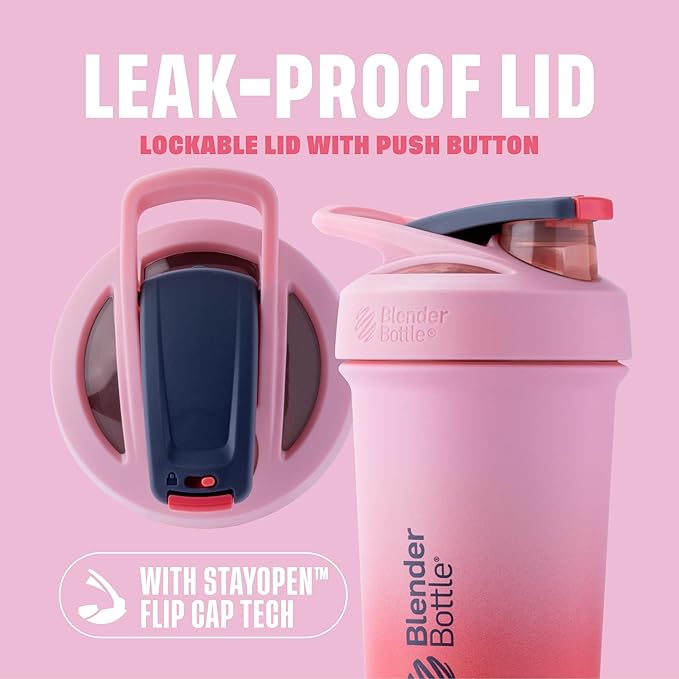 BlenderBottle Sport Sleek Insulated Shaker Bottle 25 oz Flamingo Gradient