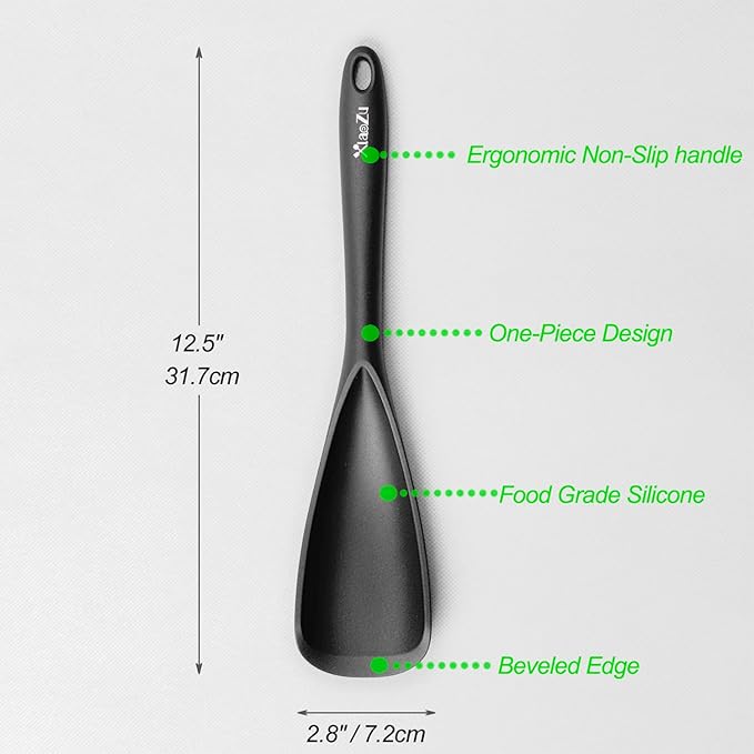 Silicone Spatula Spoon, Great for Both Cooking and Serving Durable BPA-Free Matte Black Silicone, Seamless Design, Safe for Nonstick Cooking Surfaces, 2-Pcs, Black