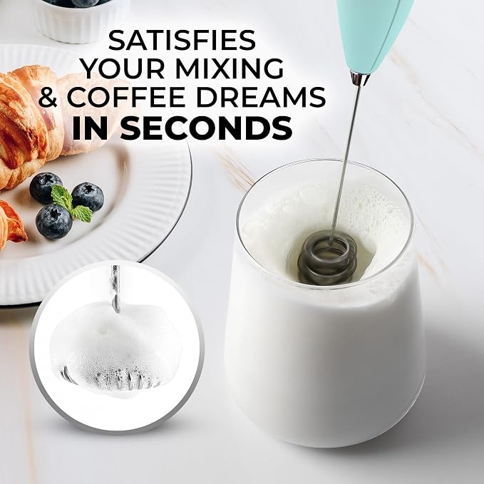 Zulay Kitchen Powerful Milk Frother Wand With Duracell Batteries - Ultra Fast Handheld Drink Mixer - Electric Whisk Foam Maker for Coffee, Lattes, Cappuccino & Matcha - Triple Whisk - Pink Sunrise