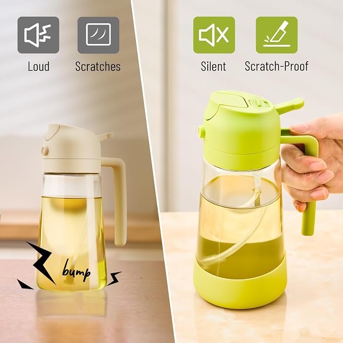 PARACITY Oil Sprayer for Cooking, 2-in-1 Glass Dispenser, Silicone Base | Fine mist or controlled pour; wide mouth and drip-control nozzle for air fryer, salad, BBQ, baking, and daily kitchen use.