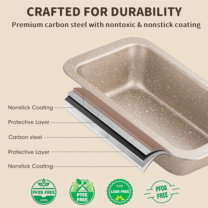 Terlulu 10-Piece Baking Pans Set, Bakeware Sets Nonstick, Baking Set for Oven Cooking, Stackable Carbon Steel Pans Include Cookie Sheets, Muffin Pan, Cake Pan, Pizza Pan, Loaf Pan, Roasting Pan, Gold