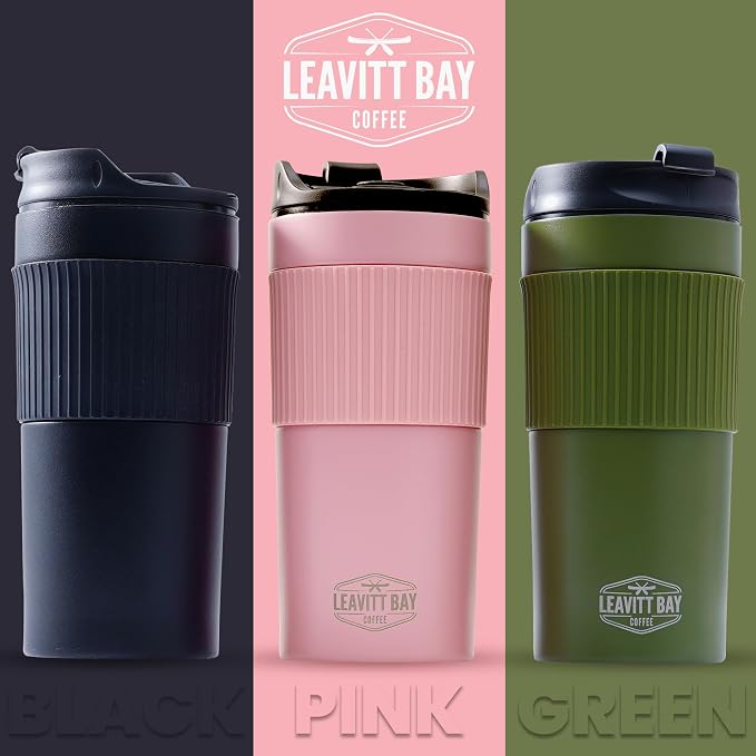 Green Portable French Press Travel Mug & Coffee Maker | Leak-resistant lid Double-wall vacuum insulation ideal for camping & travel