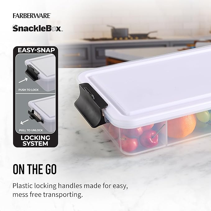 Farberware Small Build-a-Board Snacklebox with Locking Plastic Cutting Board Lid, Portable Charcuterie Storage with 7 Compartments (Pack of 4)