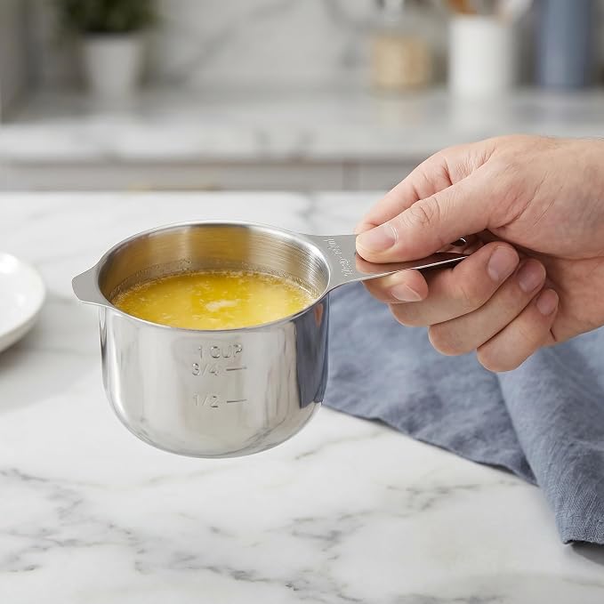Stainless Steel Measuring Set, Stackable Design Metal Cups and Spoons, Engraved Markings for Dry and Liquid Ingredients 7PCS Silver(cup)