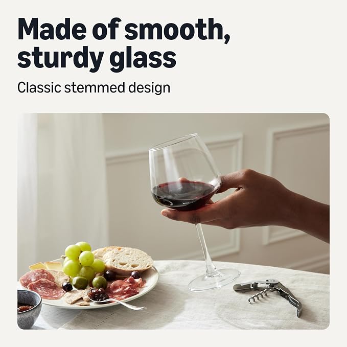 Amazon Basics Stemmed Red Wine Glasses, 20 oz., Dishwasher-Safe, 4-Piece Set