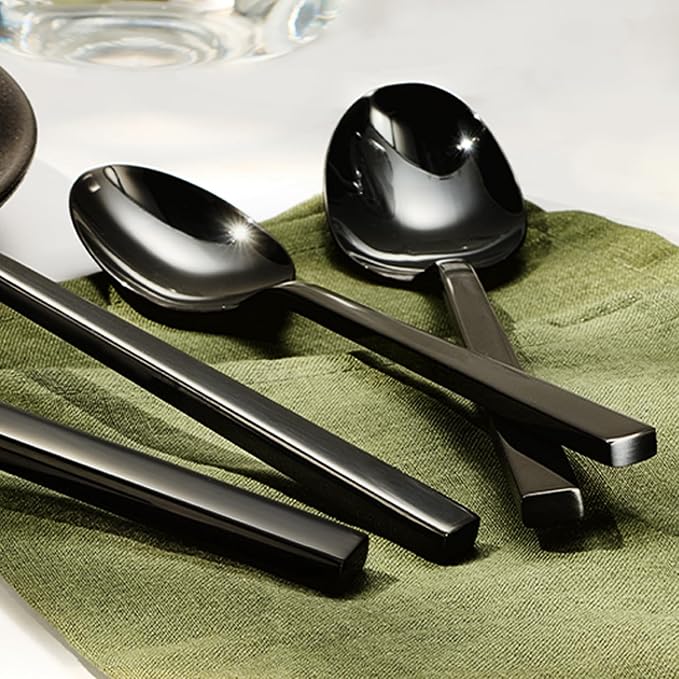 Black Silverware Set for 4, 20 Piece Flatware Set, Stainless Steel | Square Handles, Mirror Polished, Dishwasher Safe, Sturdy, for Home Kitchen, Weddings, Parties & Housewarming