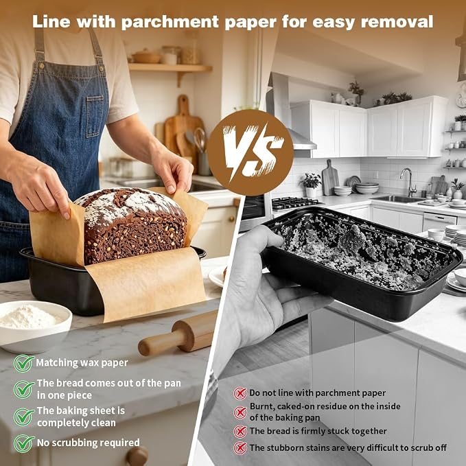 2PCS Bread Pans For Homemade Bread Loaf Pans For Baking Bread 9x5 Banana Bread Pan Includes 120 Sheets Of Baking Paper To Prevent Sticking