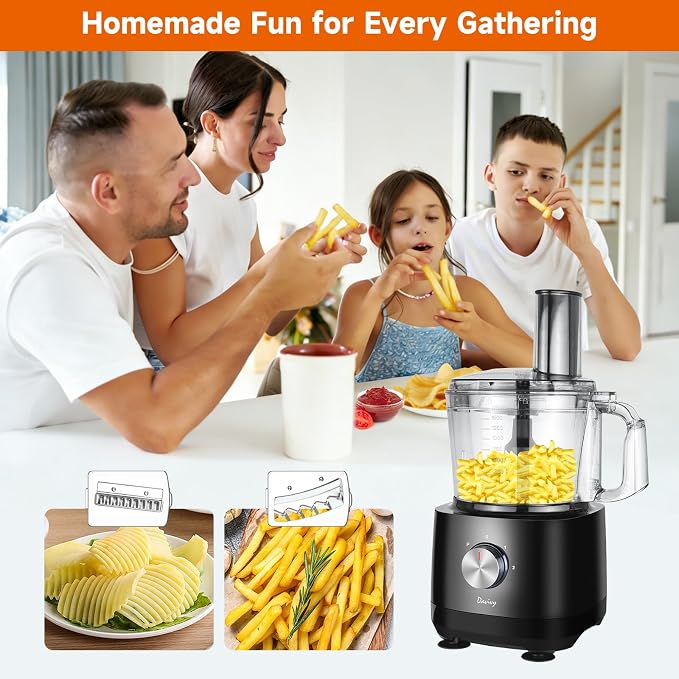 Davivy 7-Cup Food Processor with Storage Drawer, 9-Blade for Home Meal Prep | Cheese Grate, Wavy Slicer Meat Chopper, Dough Kneading, Veggie Salad Shred, French Fries for Party, healthy Snacks, baby food
