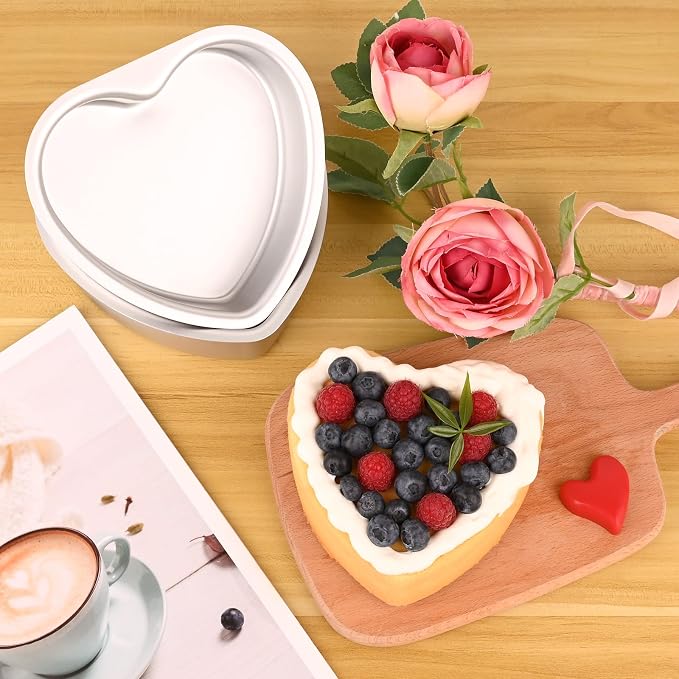 HUAKENER 6 Inch Heart Cake Pan, Non-stick Aluminum Heart Cake Pan | 2 Pack Heart Shaped Cake Pans with 60 Pieces Parchment Paper, Non-stick Cake Baking Pans for Kitchen Birthday Wedding