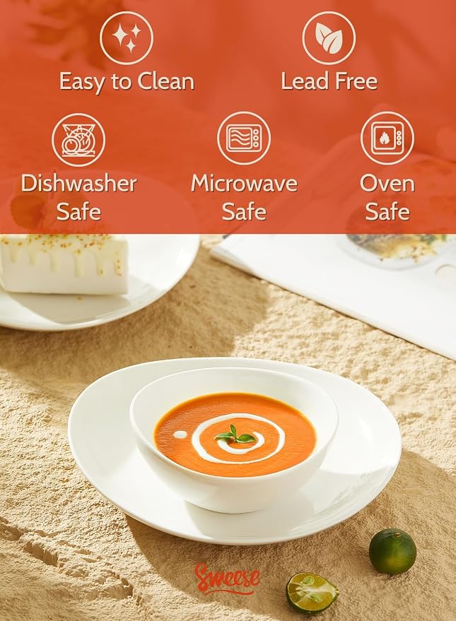 Sweese Porcelain Bowls Set 5 Inch, 10 oz - Set of 4 White Bowls for Dessert, Ice Cream, Soup, Rice & Fruits | Microwave, Dishwasher & Oven Safe