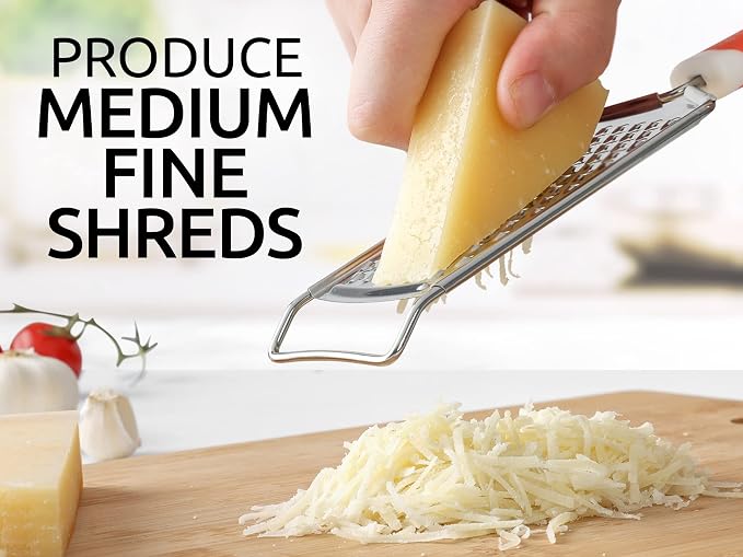 Zulay Kitchen Professional Cheese Grater Stainless Steel - Durable Rust-Proof Metal Lemon Zester Grater With Handle - Flat Handheld Shredder for Parmesan, Chocolate, Spices, And More - Orange