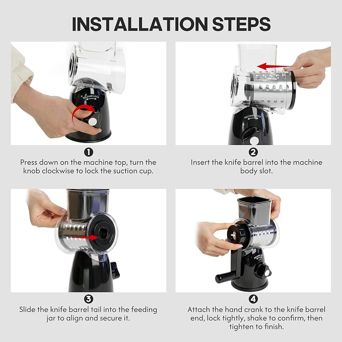 Rotary Cheese Grater Shredder | 3-in-1, Hand Crank, Suction Base