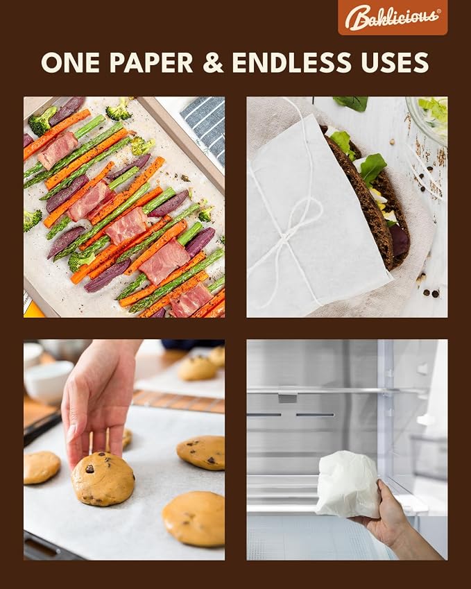 Baklicious 12x16inch 220pcs White Pre-cut Non-Stick Parchment Baking Sheets | for Air Fryer, Oven, Bakeware, Steaming, Cooking Bread, Cupcake, Meat, Cookies