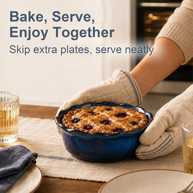 ONEMORE 6 Inch Ceramic Mini Pie Pans Set of 4, Deep Dish Pie Plates with Fluted Edges, Blue Gradient Small Baking Dishes for Pot Pies, Quiche, Tarts and Individual Desserts, Oven Safe