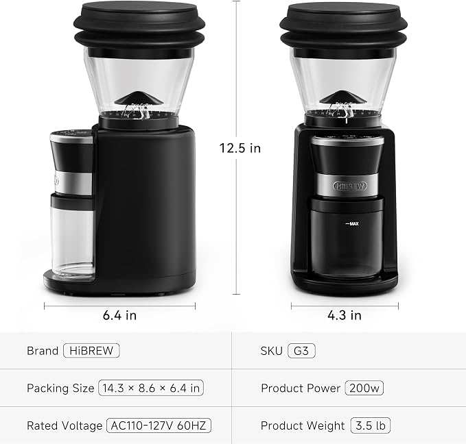 HIBREW G3 Electric Coffee Grinder, 7.4oz Large Capacity Hopper | 40mm Conical Burr 31 Adjustable Settings,Anti-Static Double-Layer Air Blower,Barista-Grade for Espresso/Pour Over/Drip Coffee