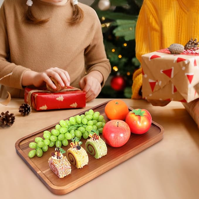 Large Wooden Trays for Serving Food Acacia Charcuterie Boards Party Platter | Rectangle Wood Cheese Trays Kitchen Counter Home Decor Fruit Appetizer Platters for Dessert Plates Long Cookie Snack Tray