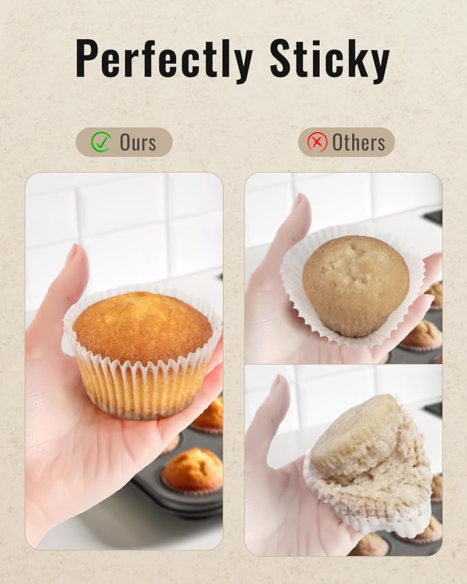 Bake Choice 200pcs Standard Cupcake Liners for Baking, White Muffin Liners | Upgraded Paper, Balance Non-Stick & Non-Slip, Greaseproof Parchment Paper, Cupcake Wrapper for Party, Wedding, Christmas