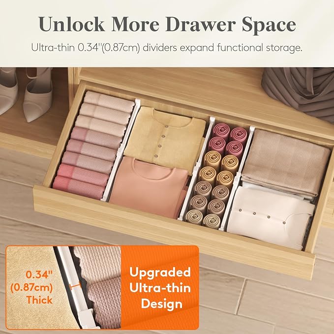 Lifewit 3.2" High Drawer Dividers for Clothes, Adjustable Drawer Organizers | 10.5"-16.5" Expandable Plastic Separator for Dresser, Kitchen, Cabinet, Closet, Nursery, Socks & Underwear Storage, 8 Pack
