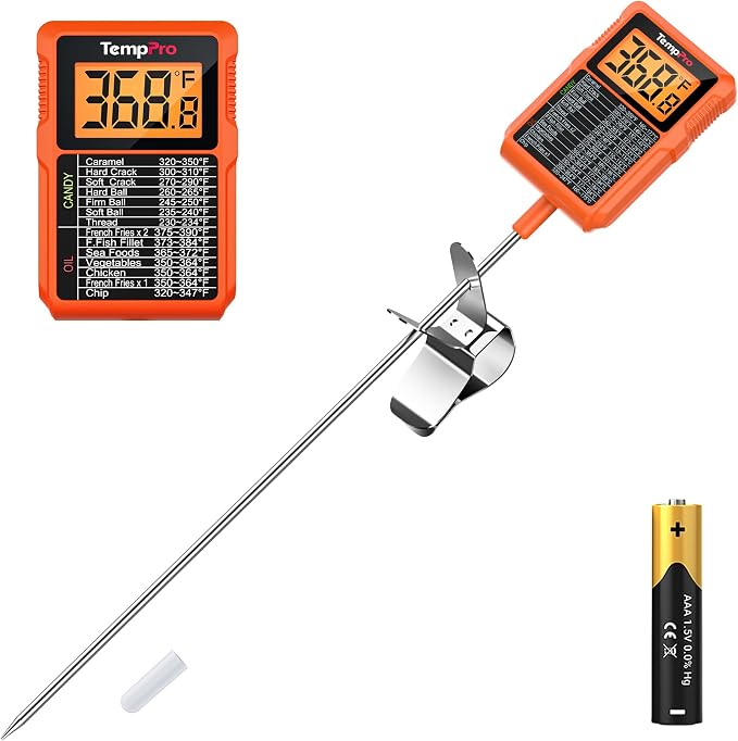 TempPro TempDip 1 Sec Digital Candy Thermometer with Pot Clip & 10" Probe | Waterproof Instant Read Deep Fryer Oil Thermometer, Cooking Meat Thermometer for Liquids, Grilling (Previously ThermoPro)