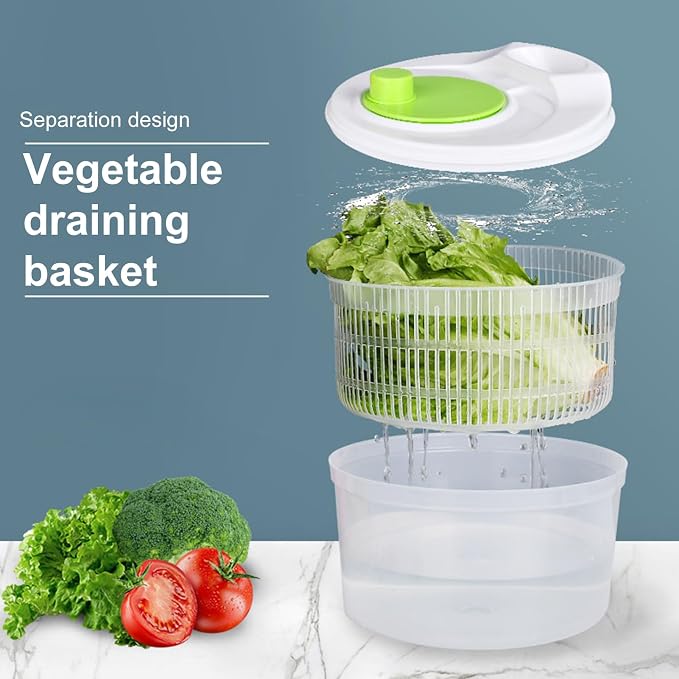 Salad Spinner,Vegetables Fruits Wash Bowl Large Capacity BPA Free Double Layer Detachable Manual Lettuce Spinner,Fruit and Vegetable Washer,Spin and Dry Salad Greens (Orange)