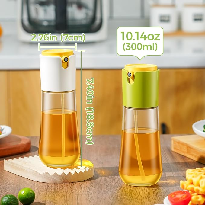 LHS Olive Oil Sprayer and Dispenser 2 in 1, 10oz/300ml, Green | Oil Mister & Pourer, Portion Control, Food Grade, For Air Fryer, Cooking, Salad, BBQ, Frying