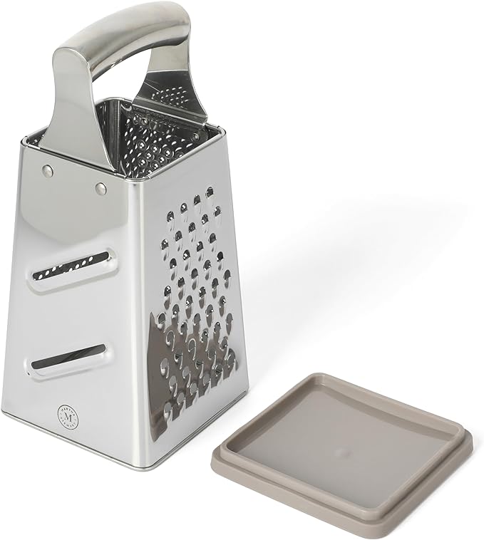 Martha Stewart Sprucedale 9.5-Inch Stainless Steel 4-Sided Box Grater – Durable Kitchen Cheese and Food Grater with Multiple Grating Surfaces