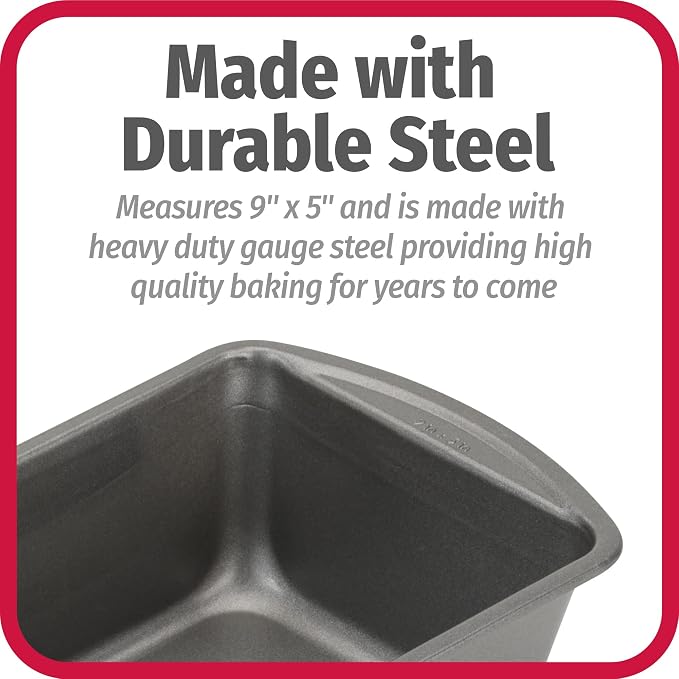 GoodCook Nonstick Loaf Pan 9 x 5-Inch Heavy-Duty Steel Bakeware with Easy-Clean Non-Stick Coating, Oven & Dishwasher Safe Pan for Meatloaf Breads Lasagnas Casseroles & More, Set of 2, Gray