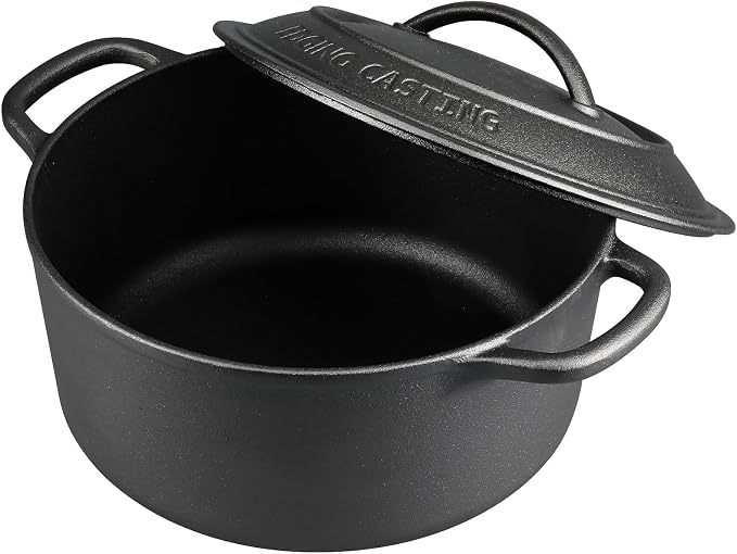 EDGING CASTING Pre-Seasoned Cast Iron Dutch Oven Pot with Lid Dual Handle, Sourdough Bread Baking Pots, Bread Oven, Camping, Grill, Induction, Electric, Round 7 Quart, Black