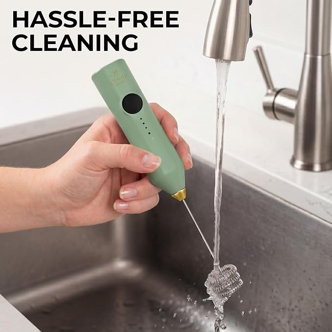 Zulay Kitchen Rechargeable Milk Frother Handheld - Frother Wand, Drink Mixer, Electric Whisk Frother, for Cappuccinos, Matcha & Protein Powder - Dynamic Triple Whisk, 3 Speed 500mAh Forrest Green Gold