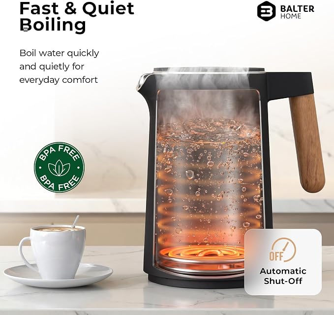 BALTER Electric Kettle with Temperature control, 113 °F – 212 °F, Tea pot, Stainless steel, double wall water kettle, BPA-free, quiet tea kettle, 1.5 L, 2200 W, Black