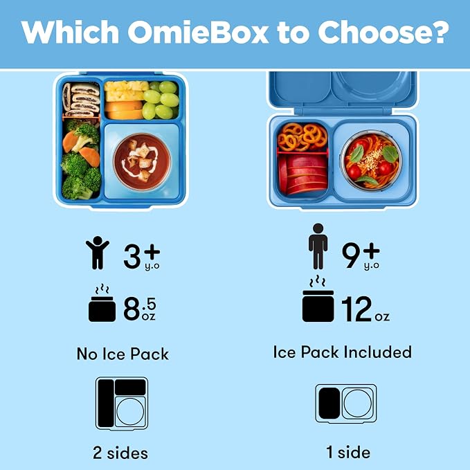 Omie OmieBox Kids Insulated Leakproof Bento Lunch Box with Food Jar (Blue Sky)