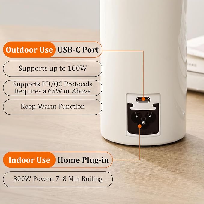 Portable Electric Travel Kettle, 500ml Portable Kettle with USB-C, Mini Travel Hot Water Boiler with Carry Handle & 6 Adjustable Temperature Settings, Dual Power Modes for Home Car Camping