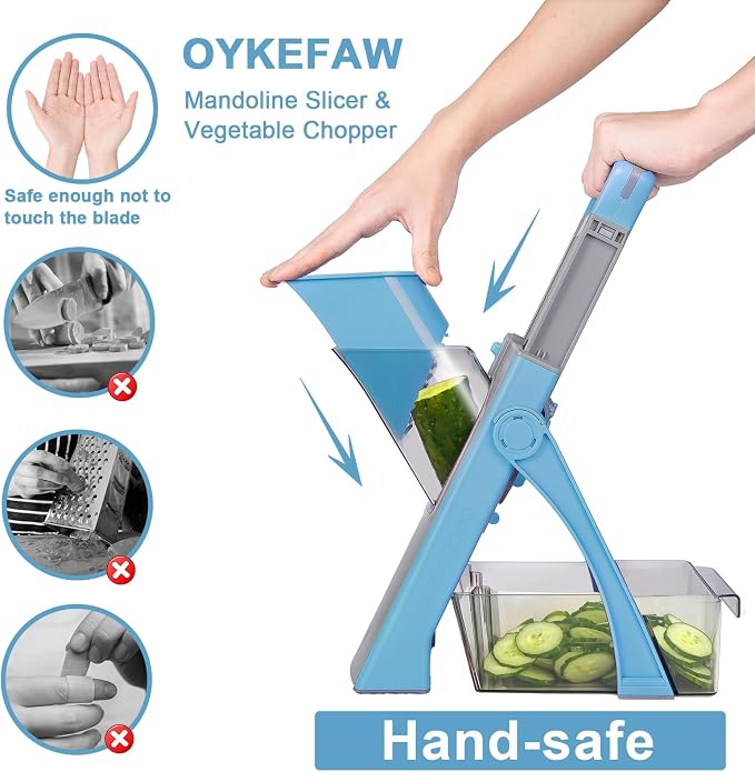 Safe Mandoline Slicer for Kitchen, 6 in 1 Vegetable Chopper, Potato Slicer | Safe Mandoline Slicer, French Fry Cutter For Potatoes, Potato Slicer, Food Chopper, Adjustable Thickness 0.1-8 mm with Brush