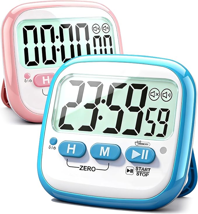 2 Pack Classroom Timers for Kids Teachers, Magnetic Countdown Digital Kitchen Timer for Cooking, Study, Exercise, Games, Time Mangement - Loud/Silent Mode - Battery Included