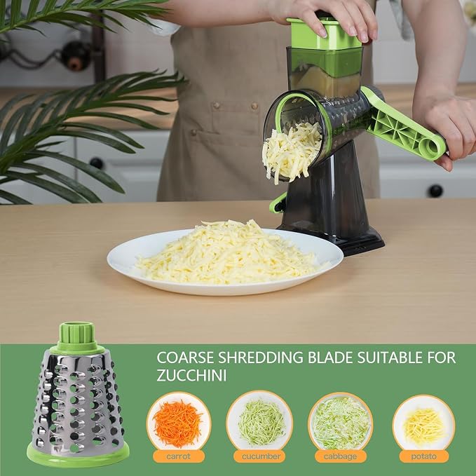 Rotary Cheese Grater with Handle-Versatile Cheese Grater | Non Slip Suction Base,Cheese Shredder&Food Slicer for Cheese,Carrots,Cucumbers,Nuts Compact&Easy Clean Kitchen Kitchen Tool