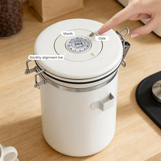 Kirecoo 22OZ Airtight Stainless Steel Coffee Canister with Date Tracker | With Measuring Scoop, Food Grade Safe, For Coffee Beans & Grounds, Multi-Use for Cereal Sugar Tea Flour, Ideal Kitchen Gift